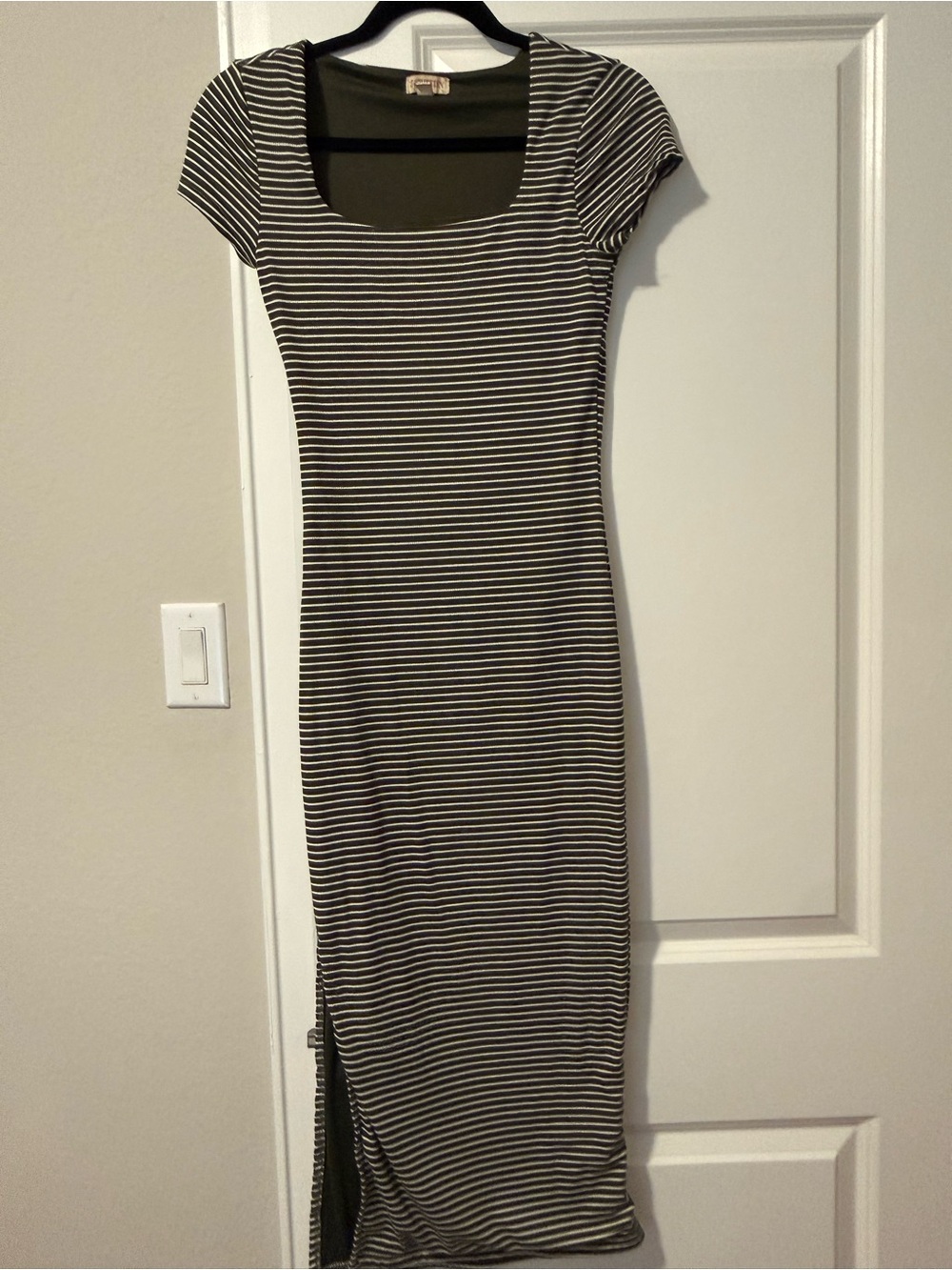 Justify Olive and White Striped Scoop-Neck Maxi Dress